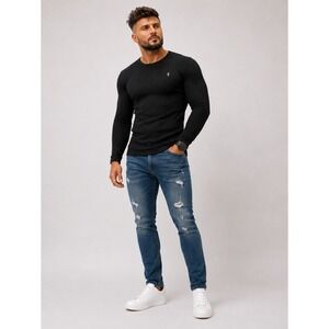 Father Sons Classic Black Ribbed Knit Super Slim Mens M Black Muscle Fit Gym
